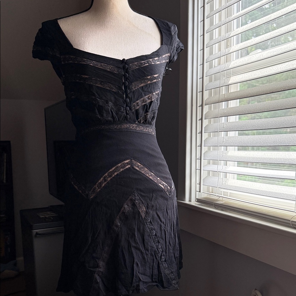 Free People Black Mini Dress with Lace Accents